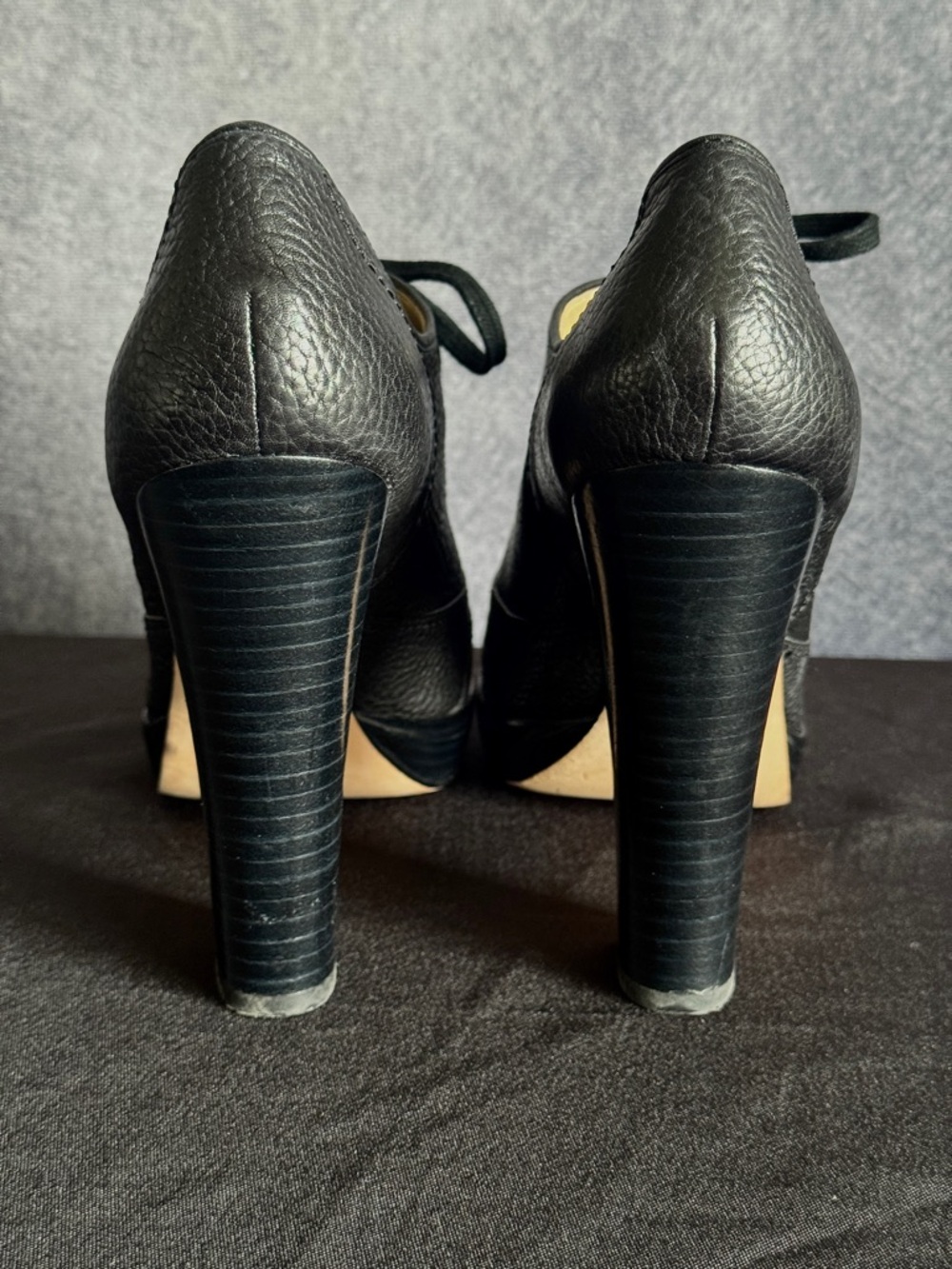 Coach Black Leather Wingtip Lace-Up Heels - Picture 4 of 8